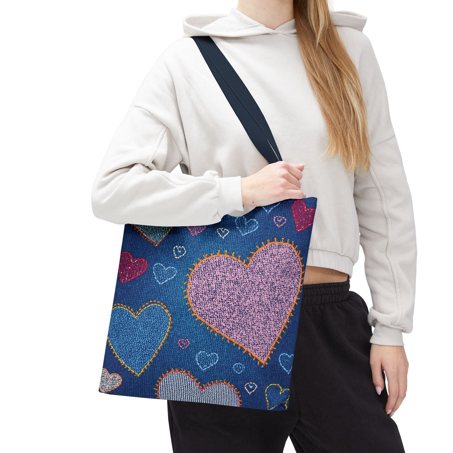 Love Day Graphic Design Denim Fabric Imitation Print Unisex Canvas Bag POLY 3 Sizes Tote Bag 201-27