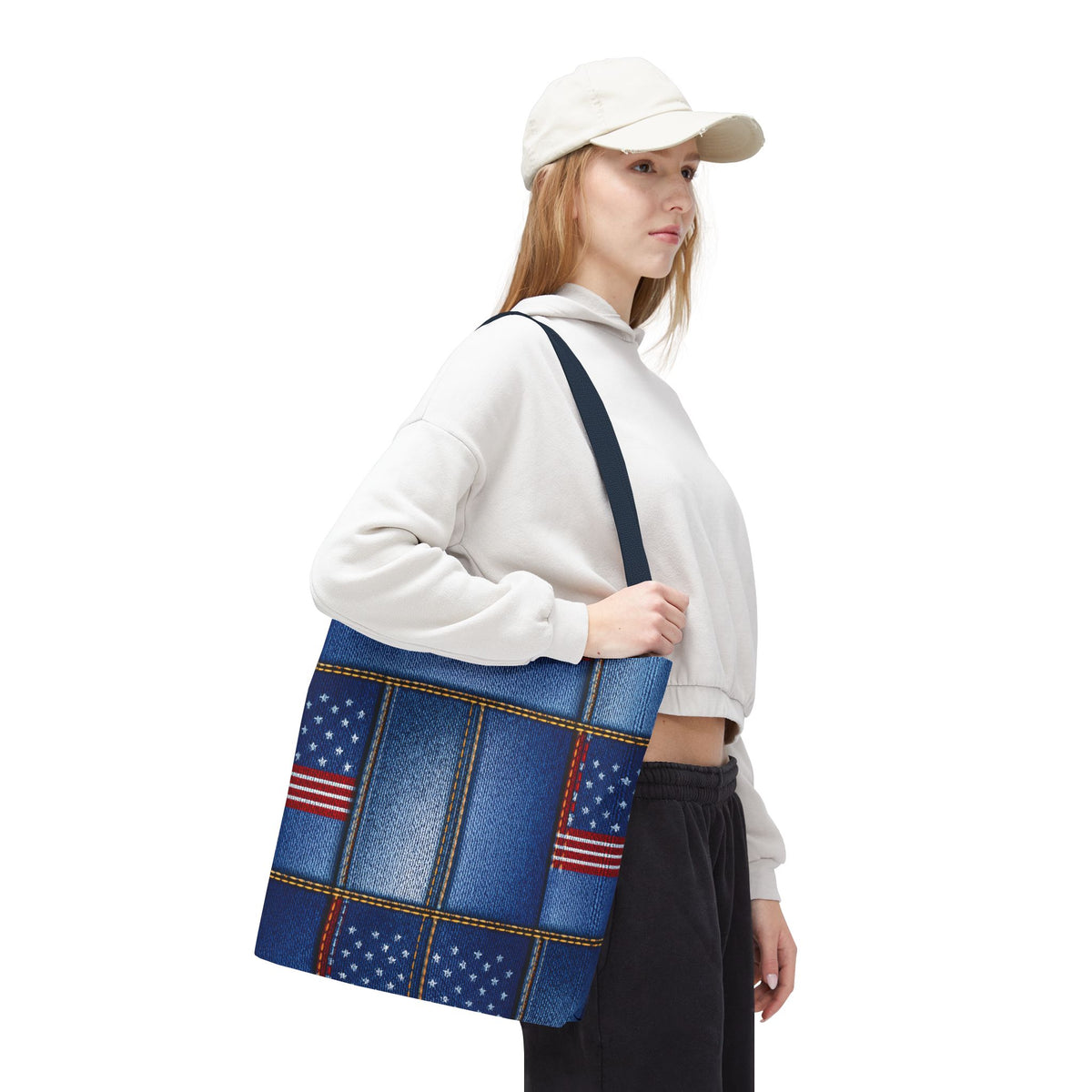 4th of July Graphic Denim Fabric Imitation Print Unisex Canvas Bag Poly Spun 3 Sizes Tote Bag 200-17