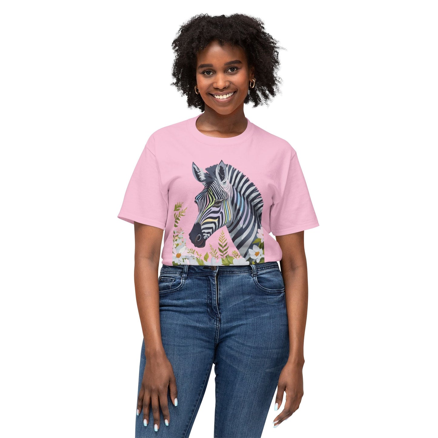 Unisex Zebra Art Design T Shirt With Floral Print HD Cotton Premium USA Made Jersey