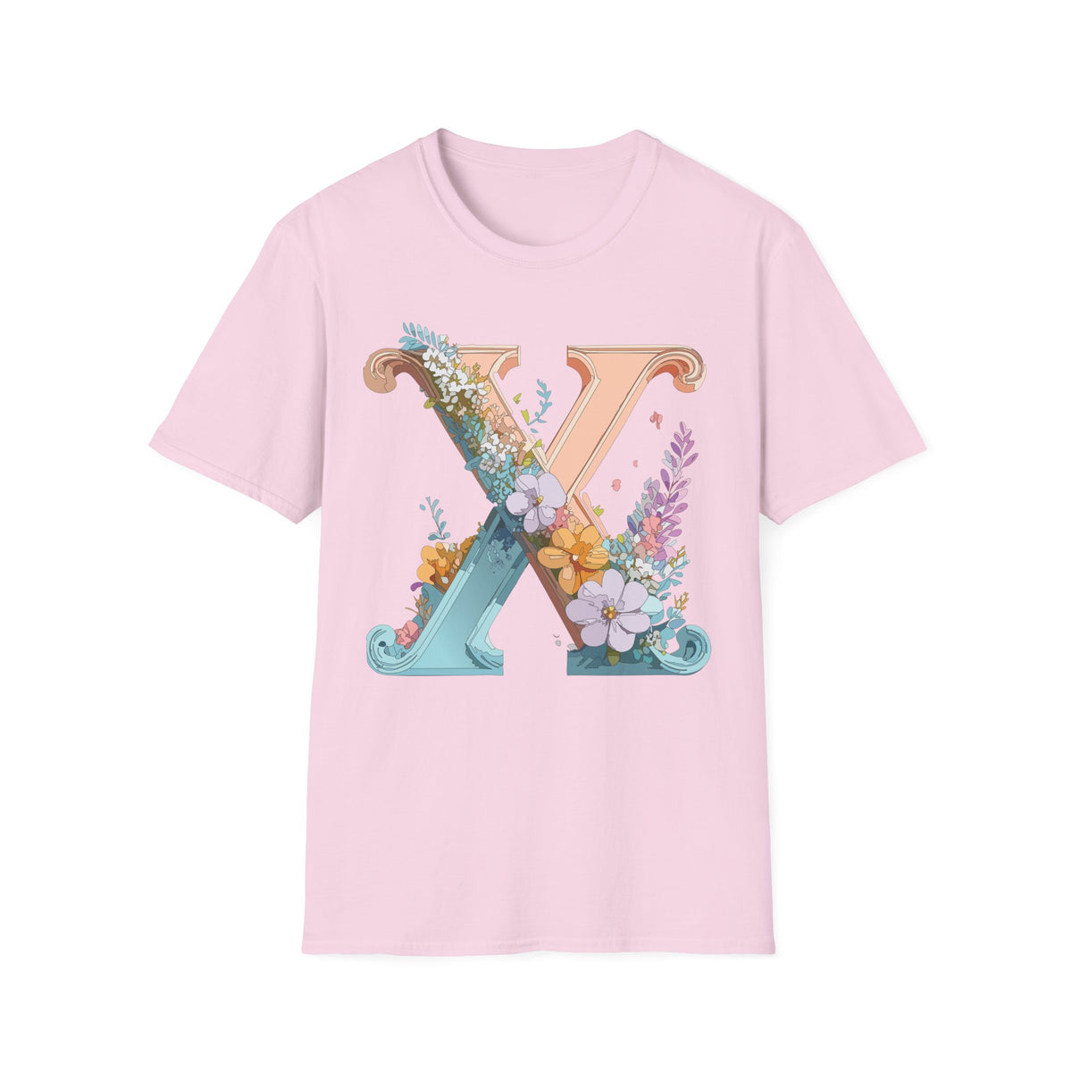Floral Letter X T-Shirt | Monogram Initial Tee, Botanical Alphabet Shirt