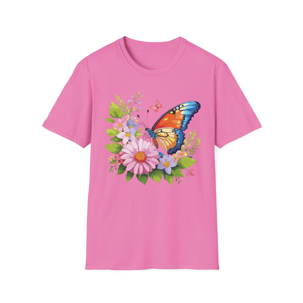 Butterfly Floral T-Shirt — Colorful Monarch & Spring Flowers Graphic Tee Unisex 100 Cotton Gildan T-Shirt