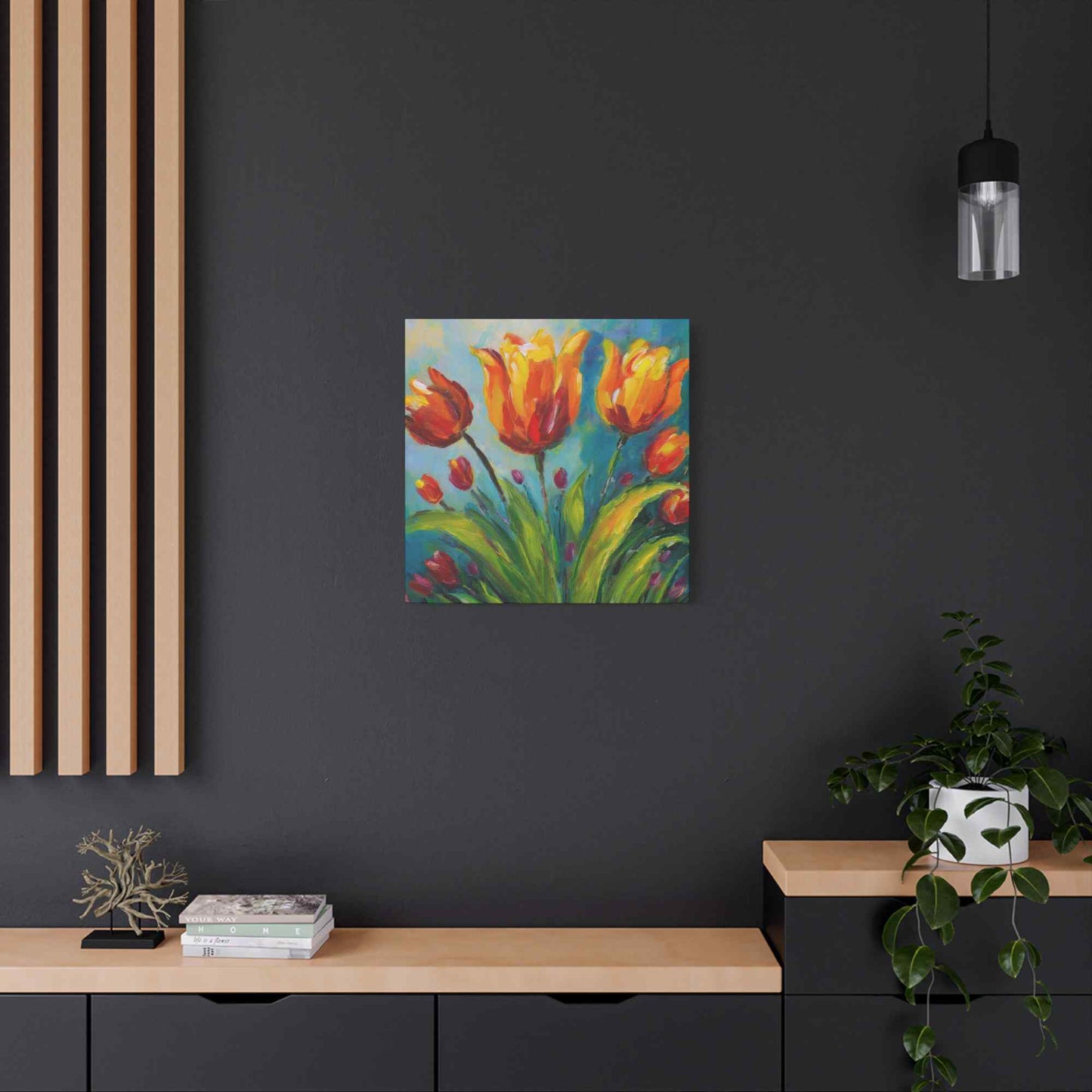 Tulips Print Canvas, Floral Oil Paint Print 20x20, 24x24, 30x30, 32x32, 36x36 Art Design Pine-Wood Inner Frame MC-143