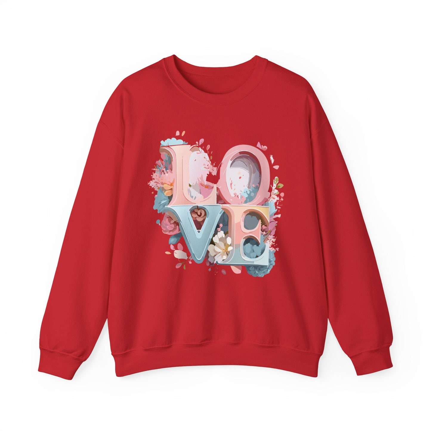 Floral Love Sweatshirt Unisex Crewneck Valentine Day Gift Gildan 18000 Fifty Fifty Cotton Blend