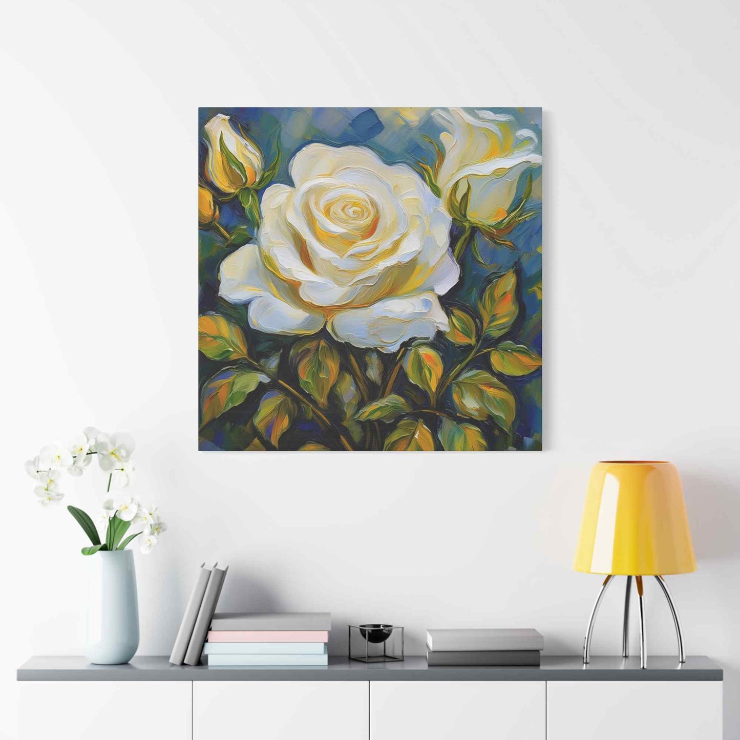 White Roses Print Canvas, Roses Oil Paint Print 20x20, 24x24, 30x30, 32x32, 36x36, Floral Art Design Print Non-Frame MC-21