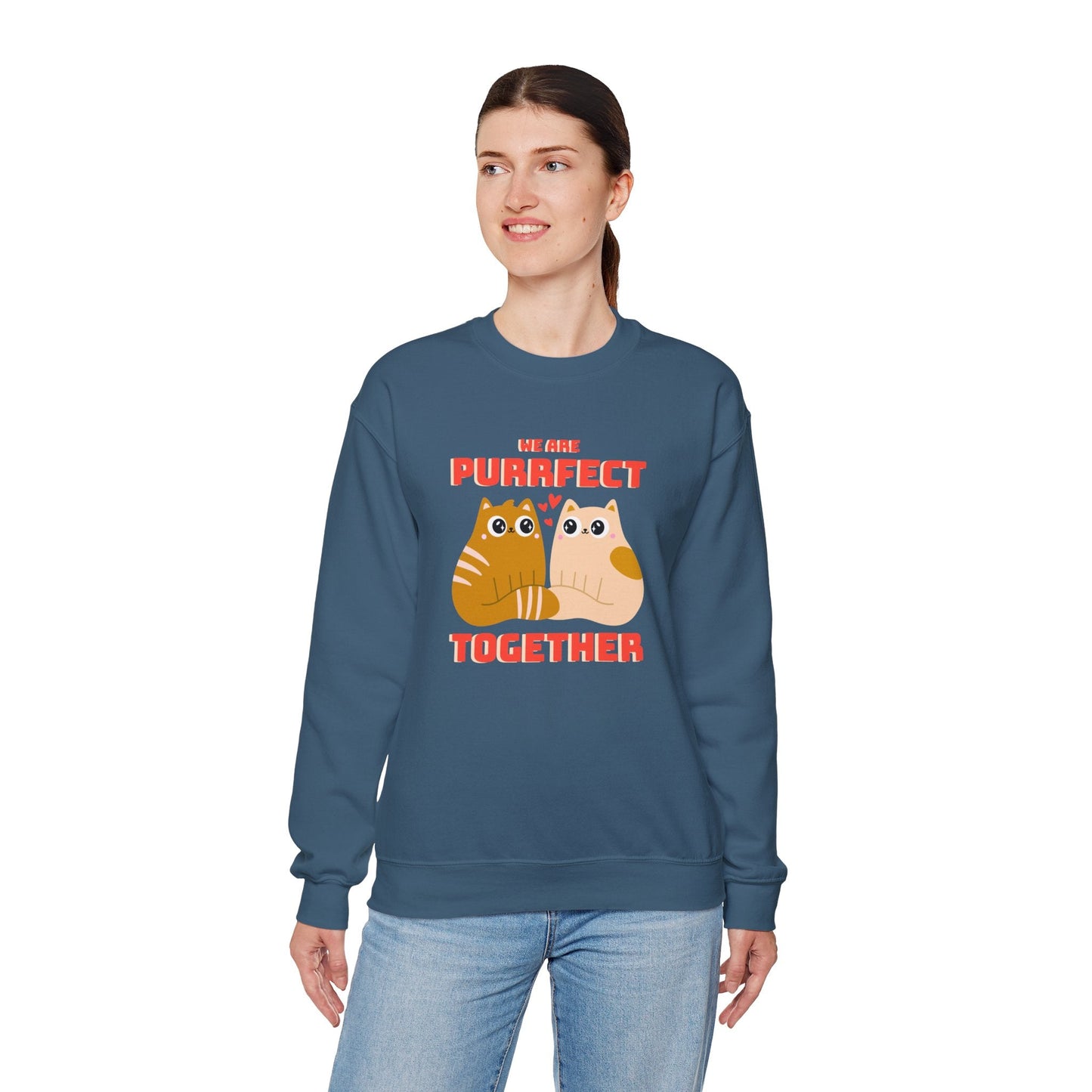 Cat Heart Sweatshirt Unisex 50/50 Cotton-Poly Blend Valentine Gift For Cat Lovers