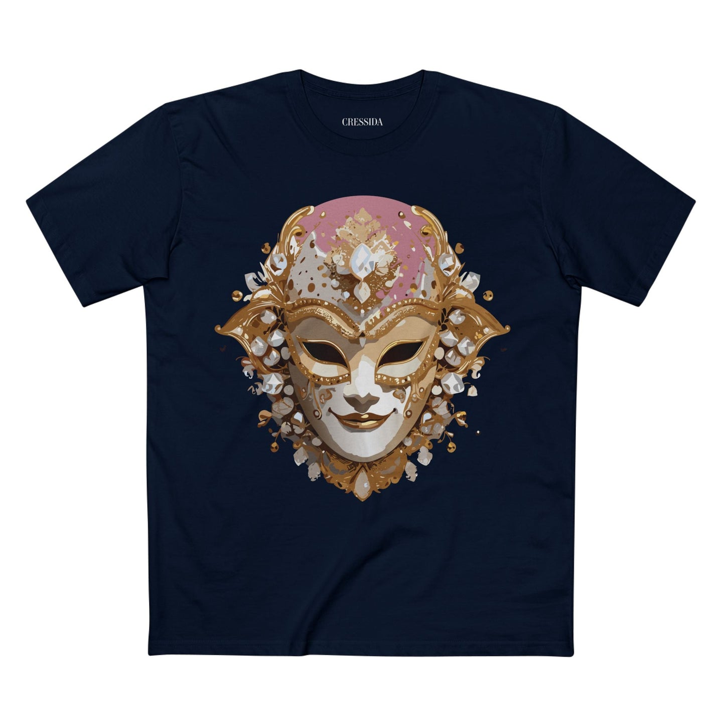 Carnival Mask Graphic T-Shirt Unisex 100 Cotton With Antique Gold Art Design Tee 19