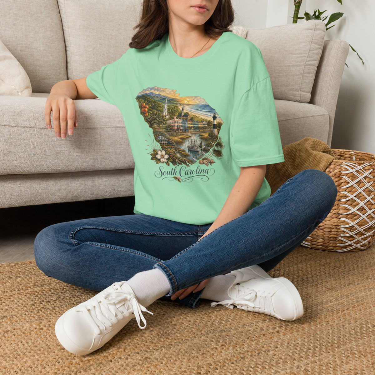 South Carolina State Travel Tourist Graphic Design Unisex 100 Cotton Gildan T-Shirt