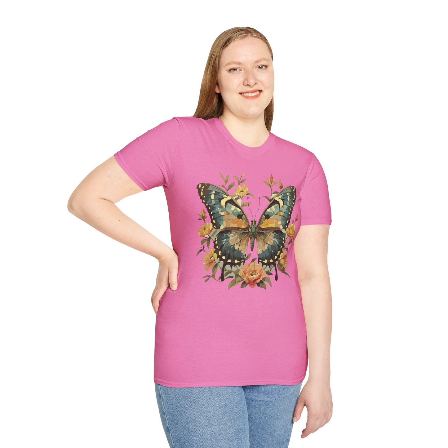 Butterfly Print T Shirt Unisex Monarch Shirt Gildan Softstyle 64000 Ring Spun Cotton