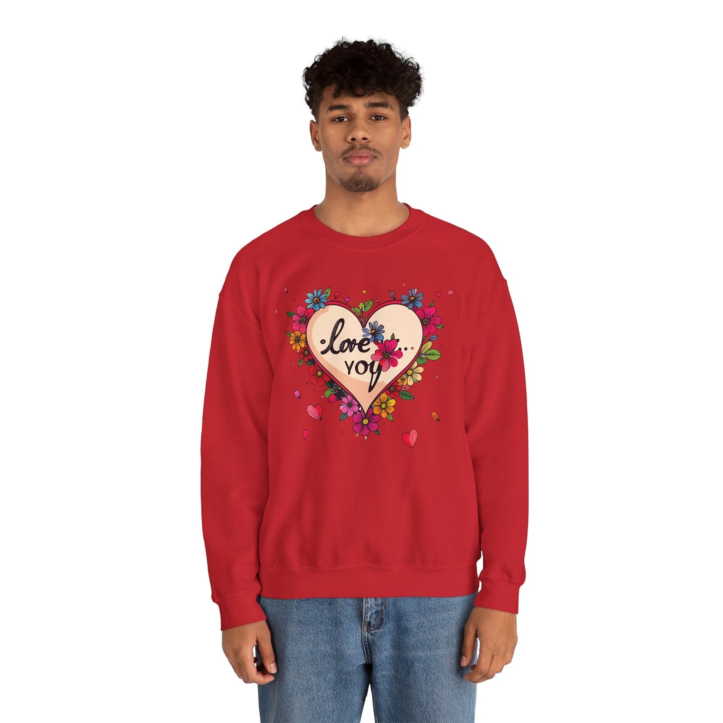 Floral Heart Love Sweatshirt Floral Heart Valentines Day Unisex Crewneck Fifty Fifty Cotton Polyester