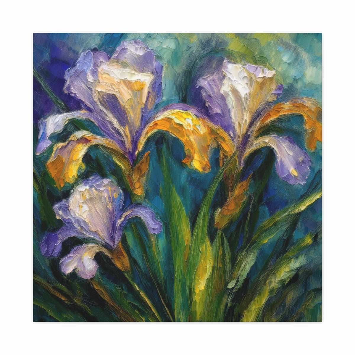 Irises Floral Print Canvas, Floral Oil Paint Print 20x20, 24x24, 30x30, 32x32, 36x36 Art Design Pine-Wood Inner Frame MC-183