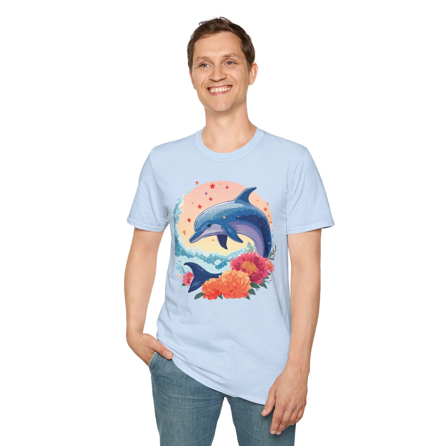 Dolphin Shirts Unisex Tee 100 Percent Ring Spun Cotton Gildan Softstyle 64000 For Everyday Comfort