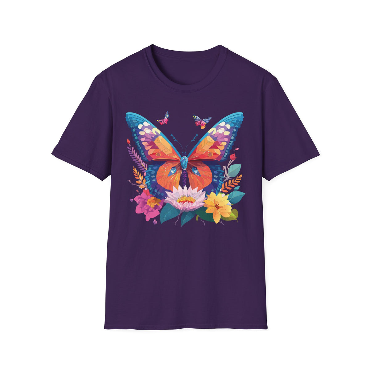 Colorful Butterfly Illustration T-Shirt | Floral Wings Print Graphic Tee Unisex 100 Cotton Gildan T-Shirt