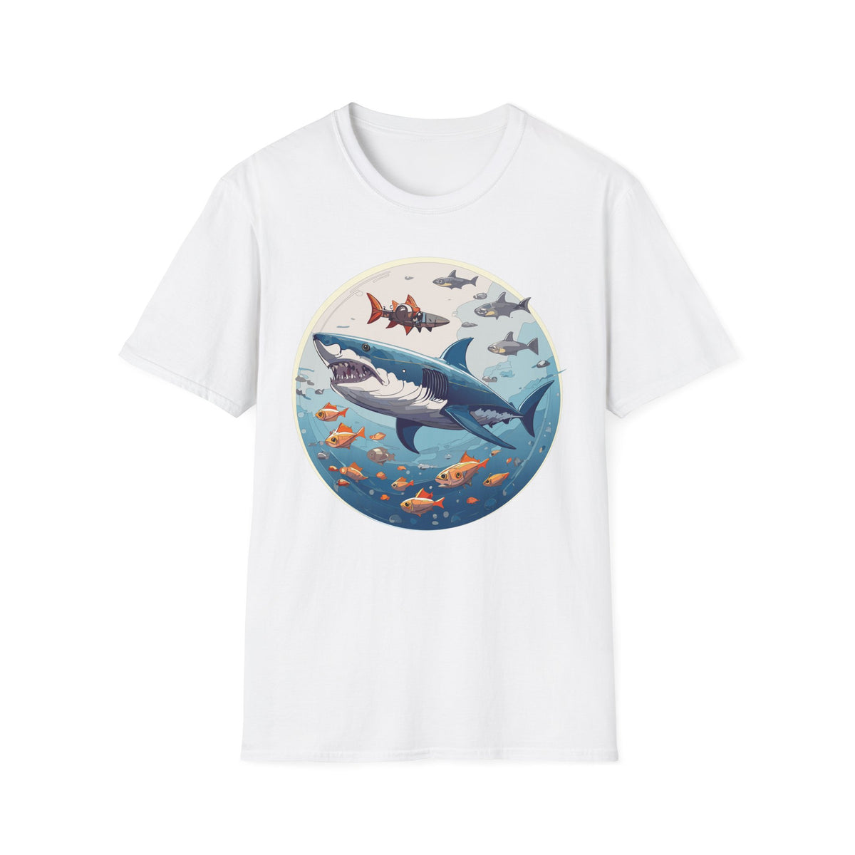 Great White Shark Circle Illustration T-Shirt | Ocean Sealife Sharks