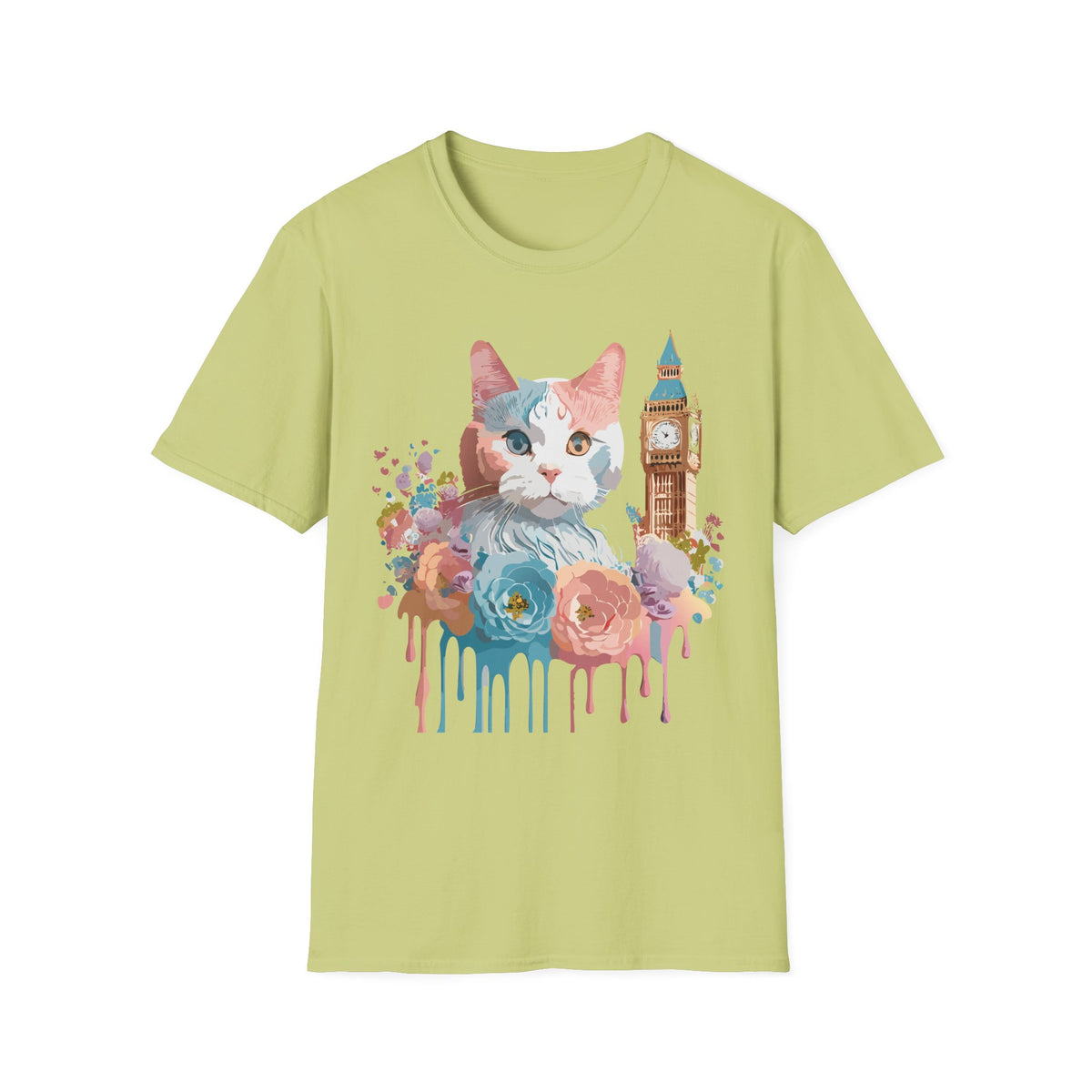 Watercolor Cat with Big Ben T-Shirt | London cat illustration, floral accents