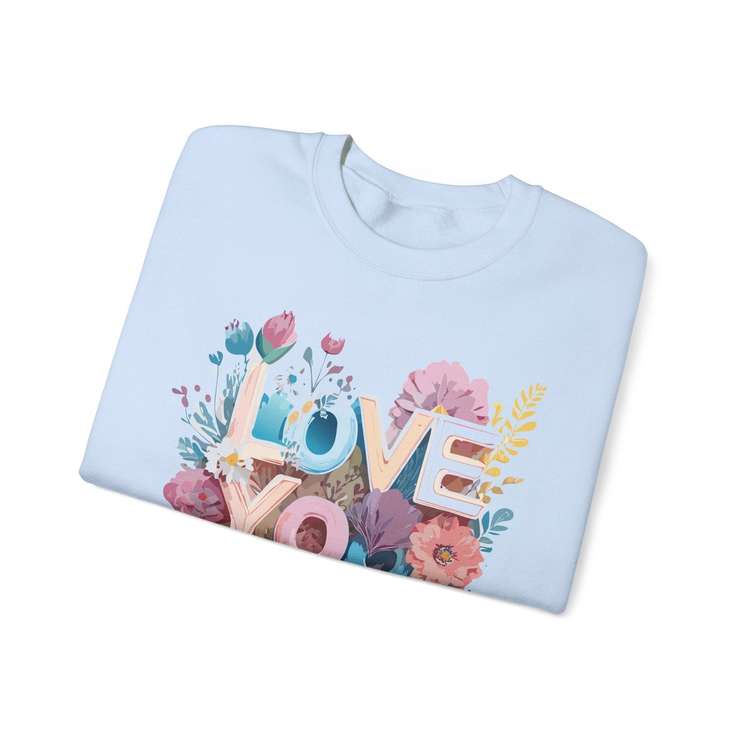 Floral Love Sweatshirt Unisex Heavy Blend Crewneck Valentine Day Flower Print Cozy Fleece Warm Gift