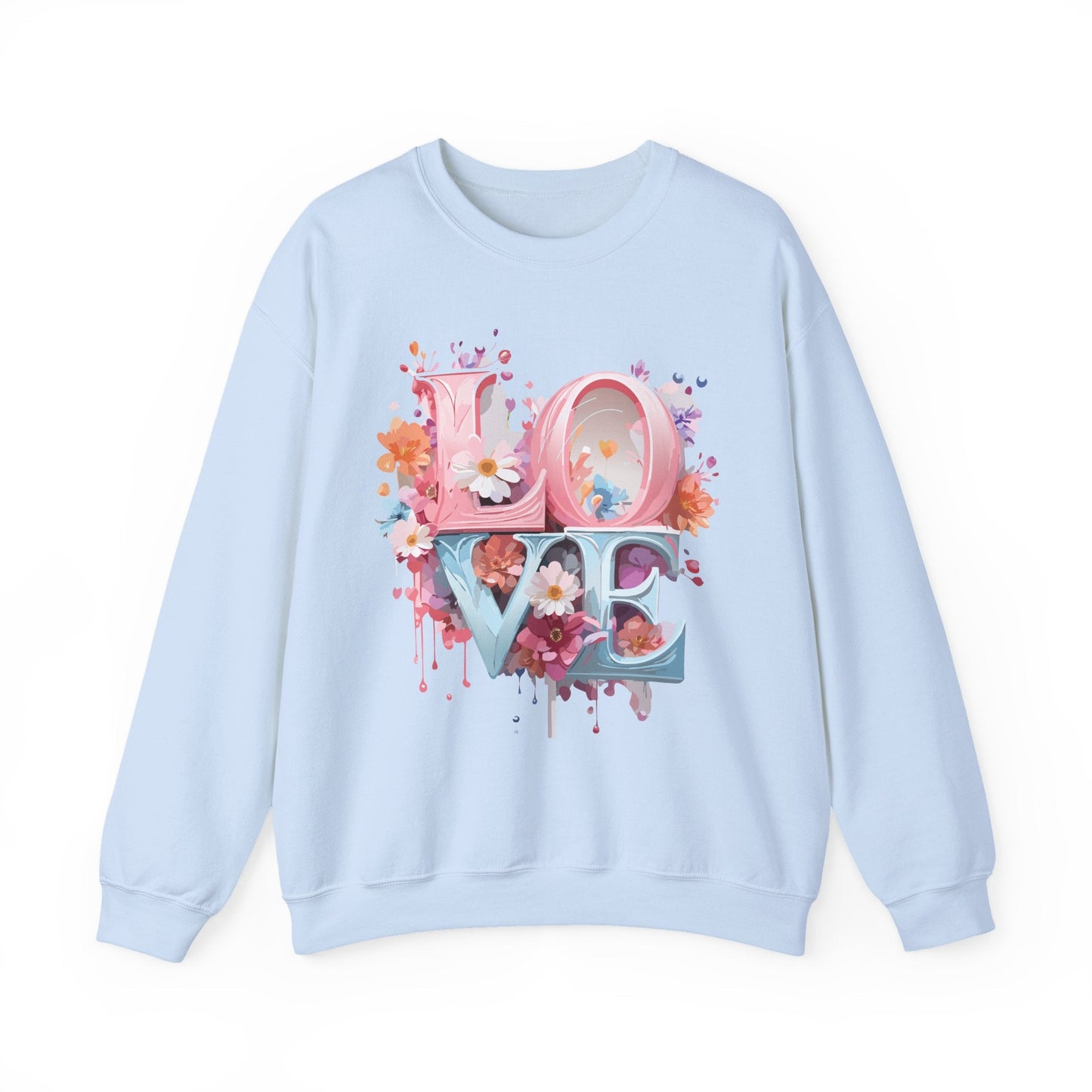Floral Love Sweatshirt Unisex Love Flower Valentines Day Crewneck Gildan 18000 50 50 Cotton Polyester
