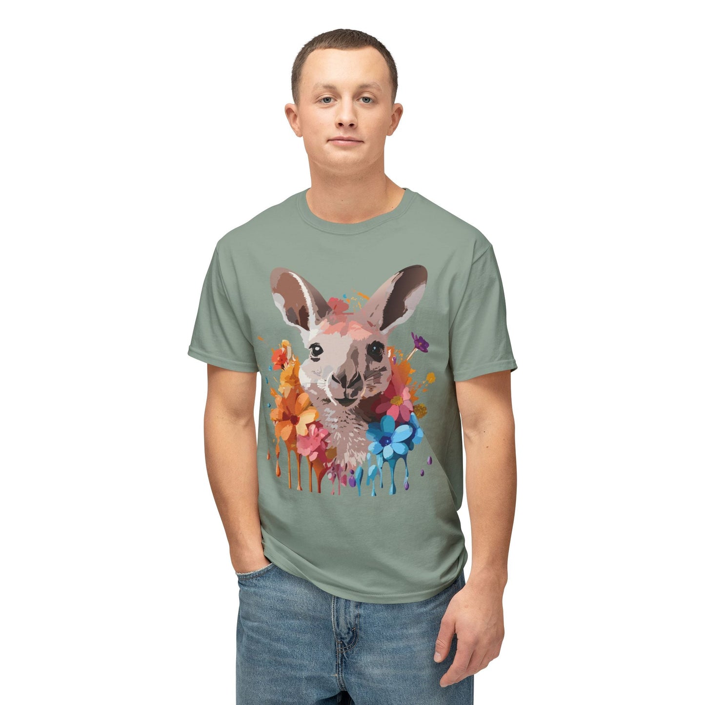 Unisex Kangaroo T Shirt HD Cotton Full Color Art Print Tee Made In USA 100 Percent Pre Shrunk