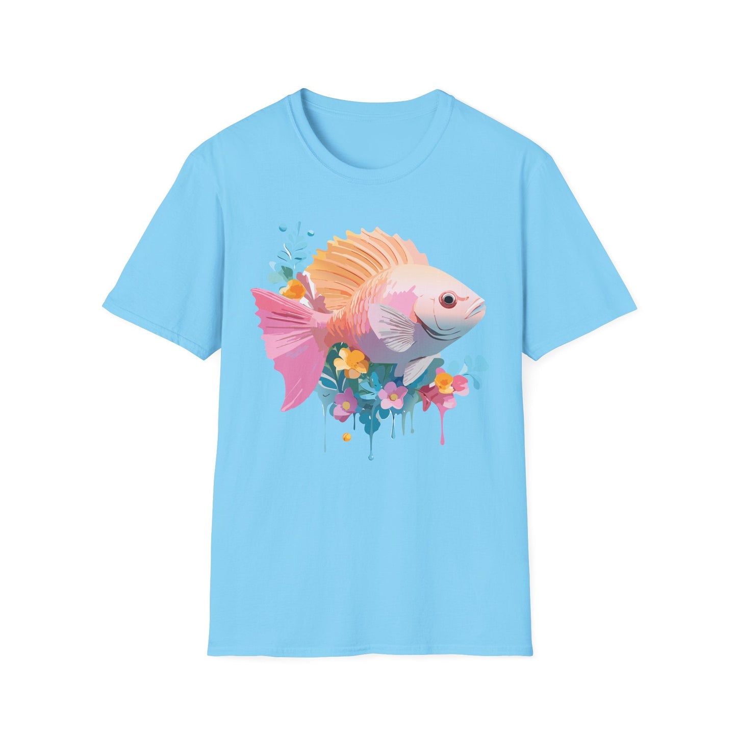 Fish Art Design Graphic Tee Shirt Unisex Softstyle Cotton Short Sleeve Comfort Fit Everyday Wear