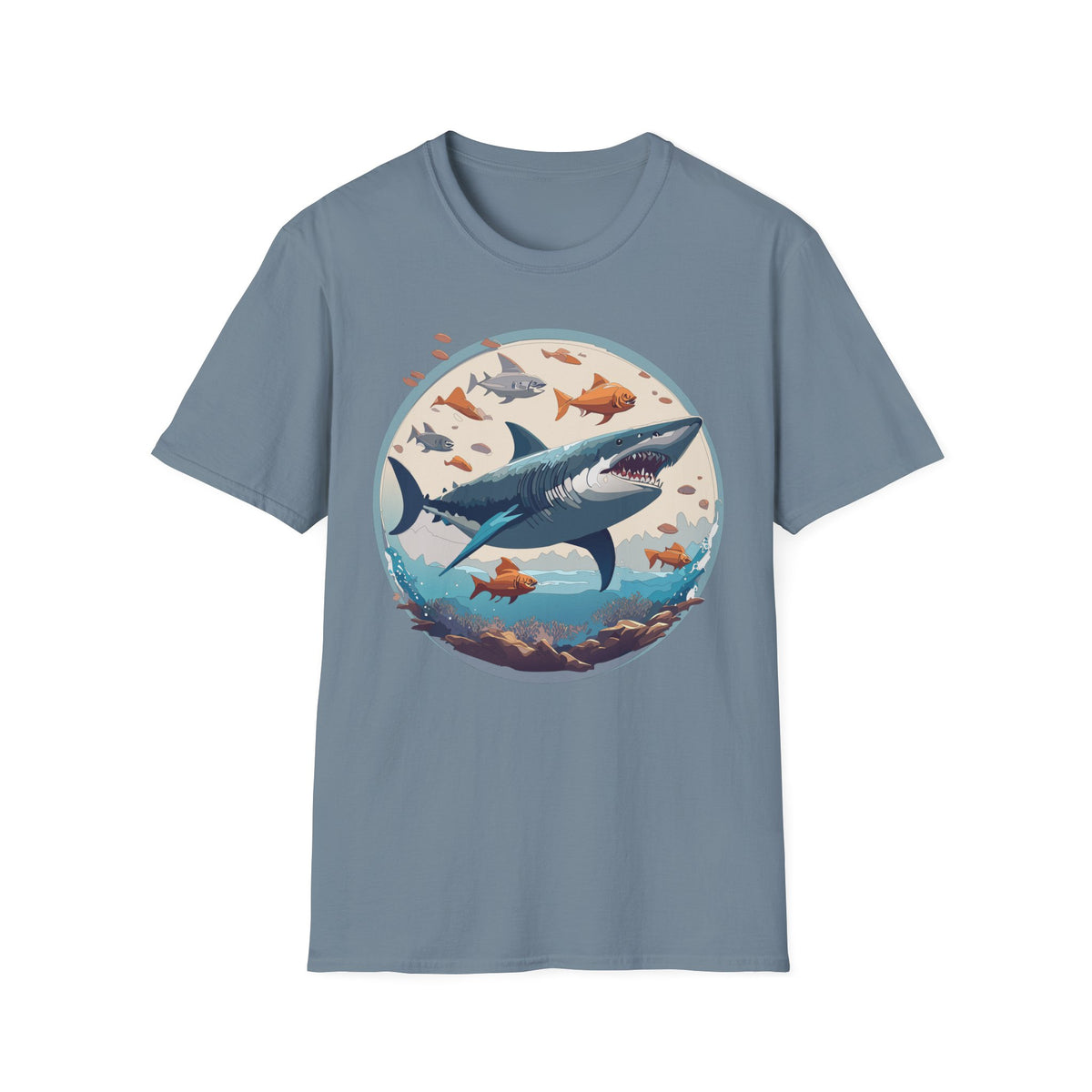 Great White Shark Circle Illustration T-Shirt | Ocean Fish Graphic Tee