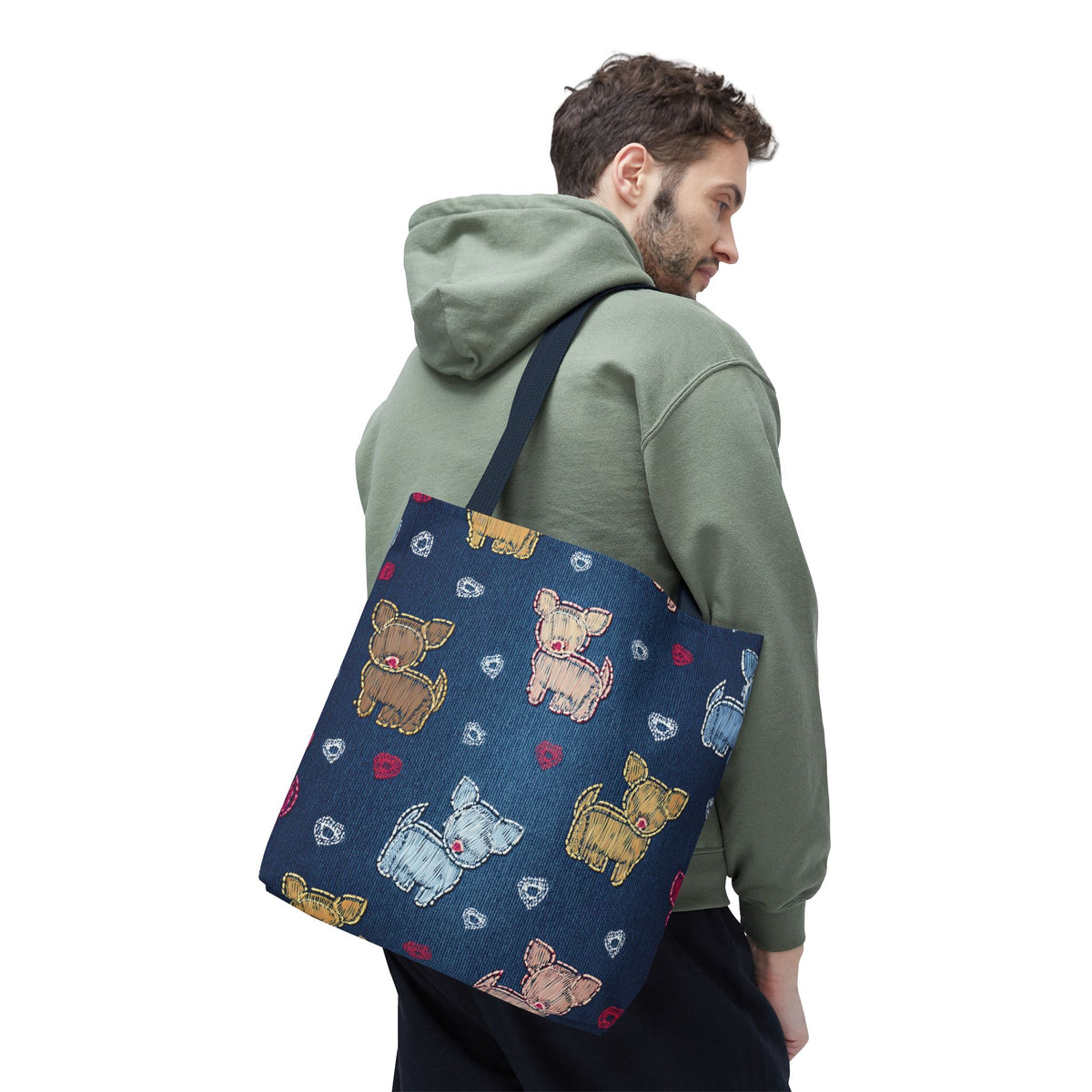 Love Day Graphic Design Denim Fabric Imitation Print Unisex Canvas Bag POLY 3 Sizes Tote Bag 201-11