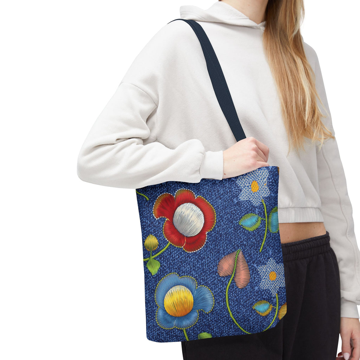 Denim Fabric Imitation Print Unisex Canvas Bag Poly Spun 3 Sizes Tote Bag 159-11