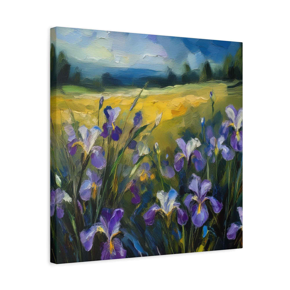 Irises Floral Print Canvas, Floral Oil Paint Print 20x20, 24x24, 30x30, 32x32, 36x36 Art Design Pine-Wood Inner Frame MC-182