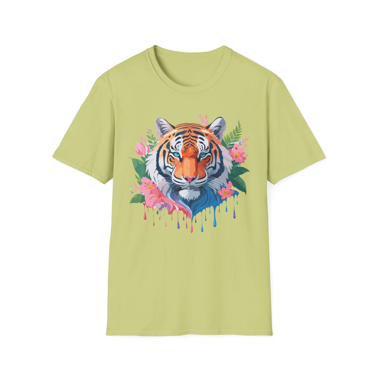 Floral Tiger Head T-Shirt | Watercolor Tiger Face with Flowers