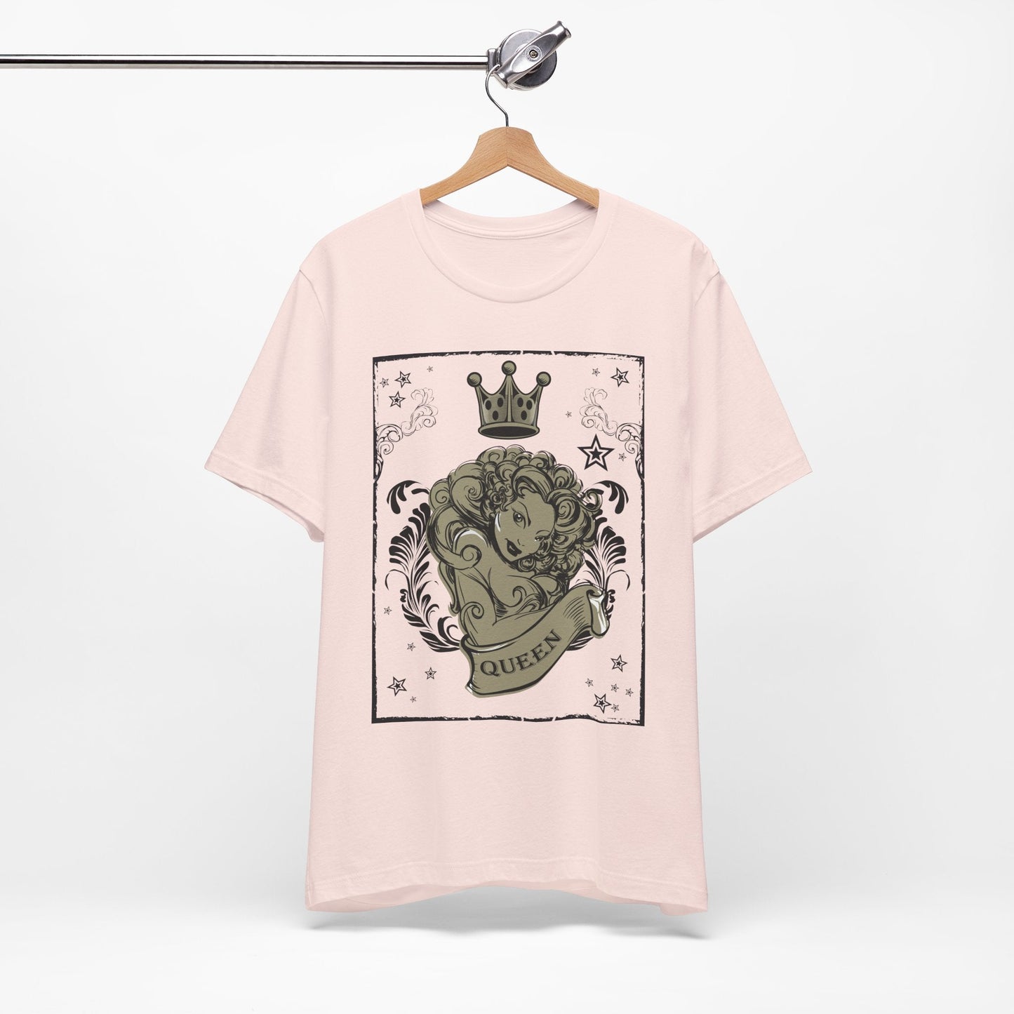 Crown Face Portrait Graphic Tee Vintage Floral Illustration Rock Band T-Shirt