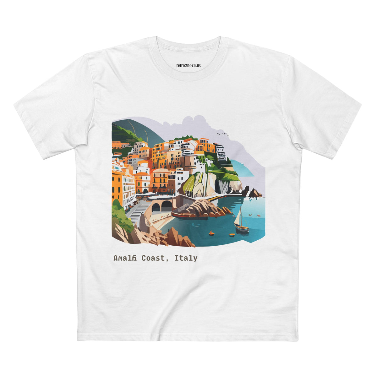 Amalfi Coast Italy Illustration T-Shirt | Coastal Village Seaside Tee