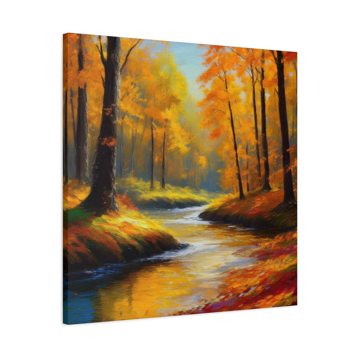 Fall Forest Print Canvas, Oil Paint Print 20x20, 24x24, 30x30, 32x32, 36x36 Art Design Print Pine-Wood Inner Frame MC-99