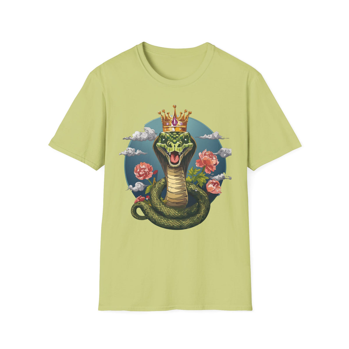 Crowned Snake Illustration T-Shirt | King Cobra Floral Art