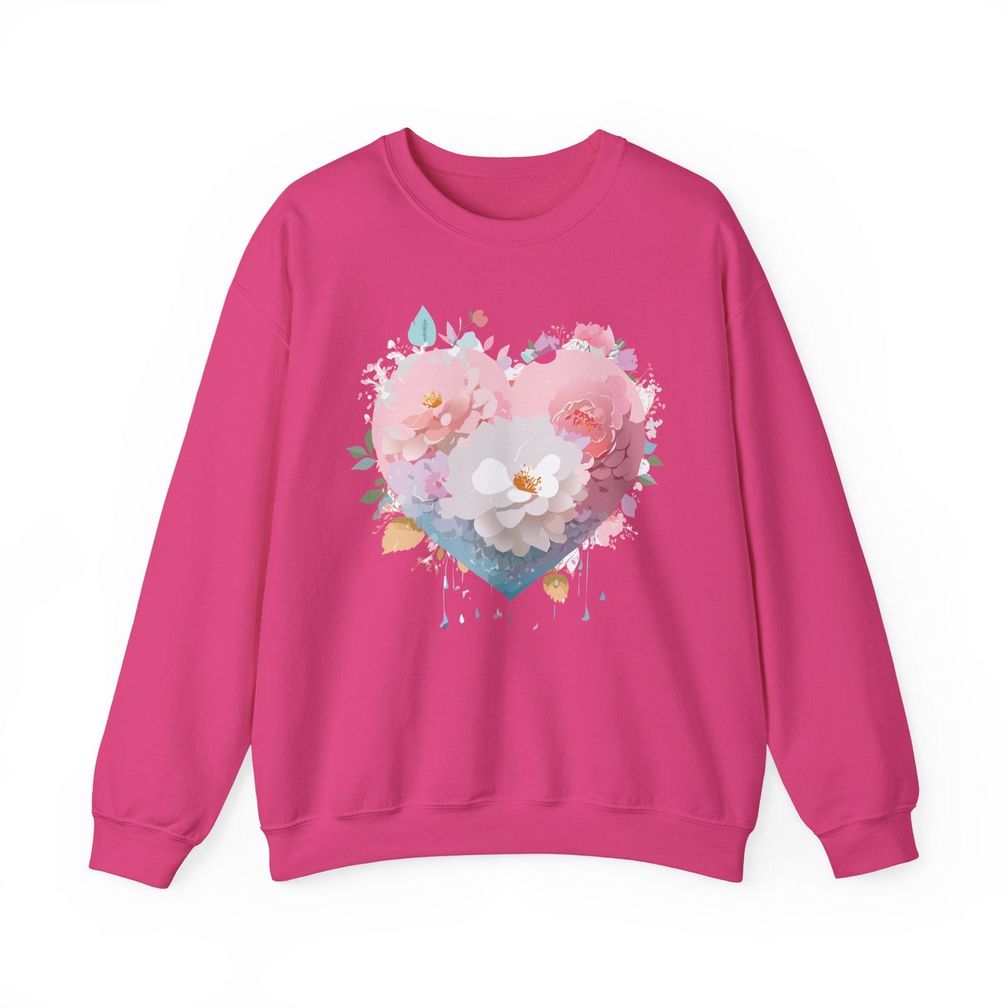 Unisex Floral Heart Sweatshirt For Valentines Day With Love Floral Print Crewneck