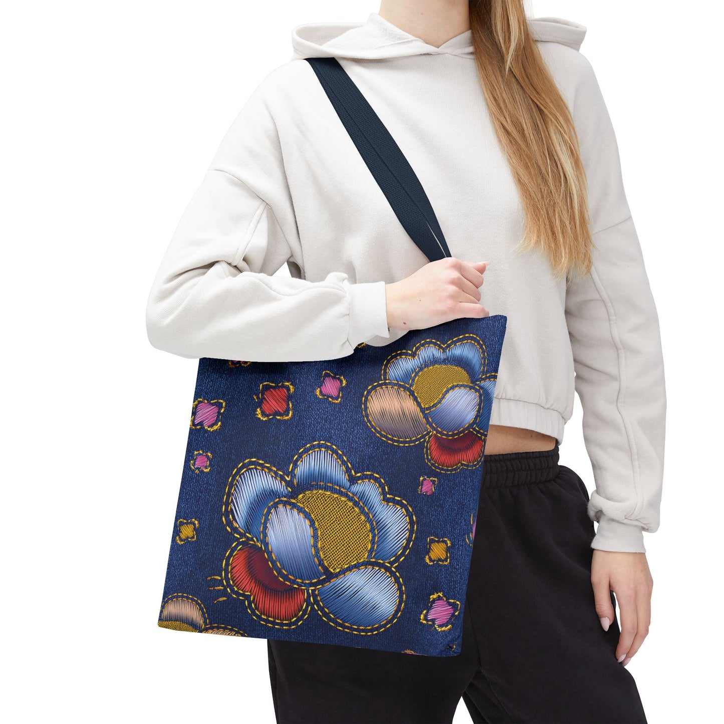 Denim Fabric Imitation Print Unisex Canvas Bag Poly Spun 3 Sizes Tote Bag 159-6