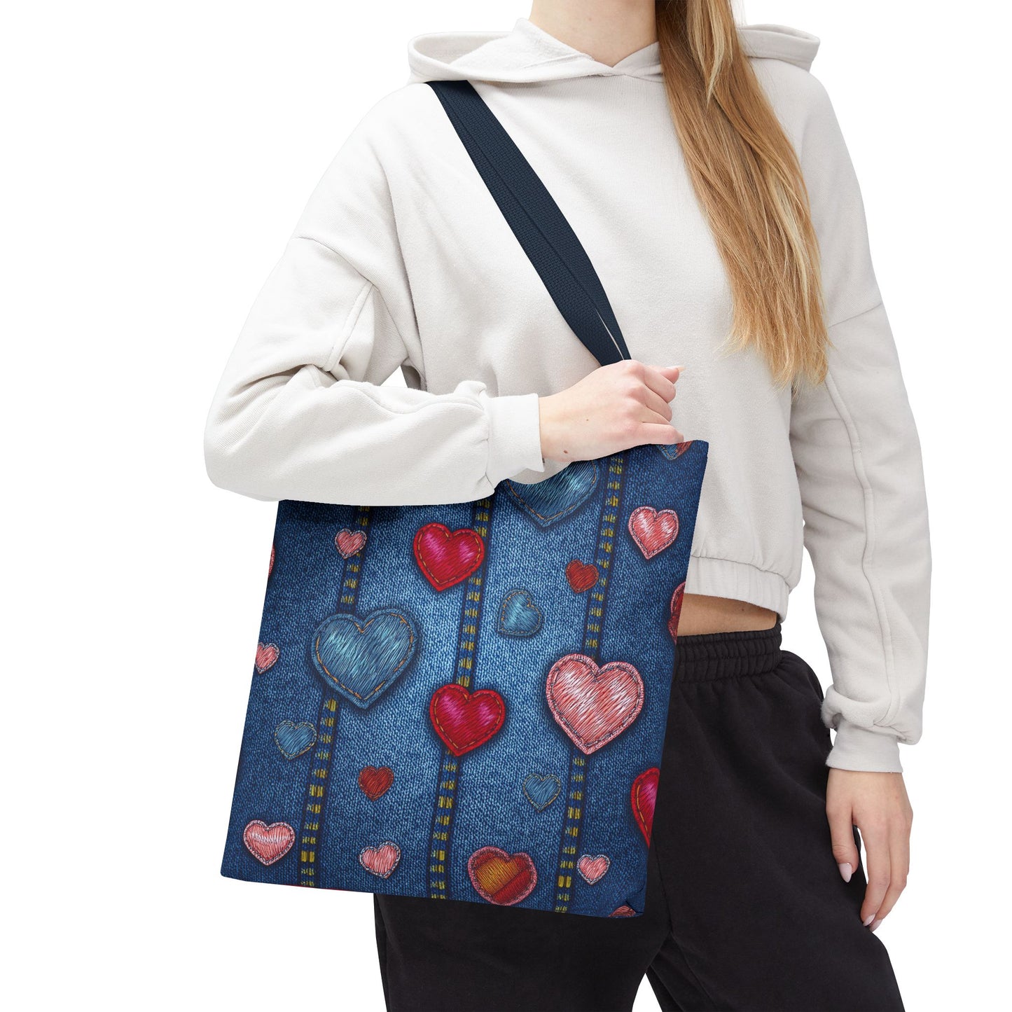 Love Day Graphic Design Denim Fabric Imitation Print Unisex Canvas Bag POLY 3 Sizes Tote Bag 201-25