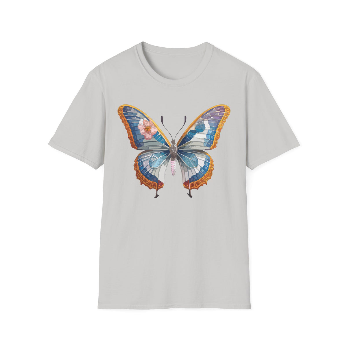Blue Floral Butterfly T-Shirt | Vintage Botanical Butterfly Tee
