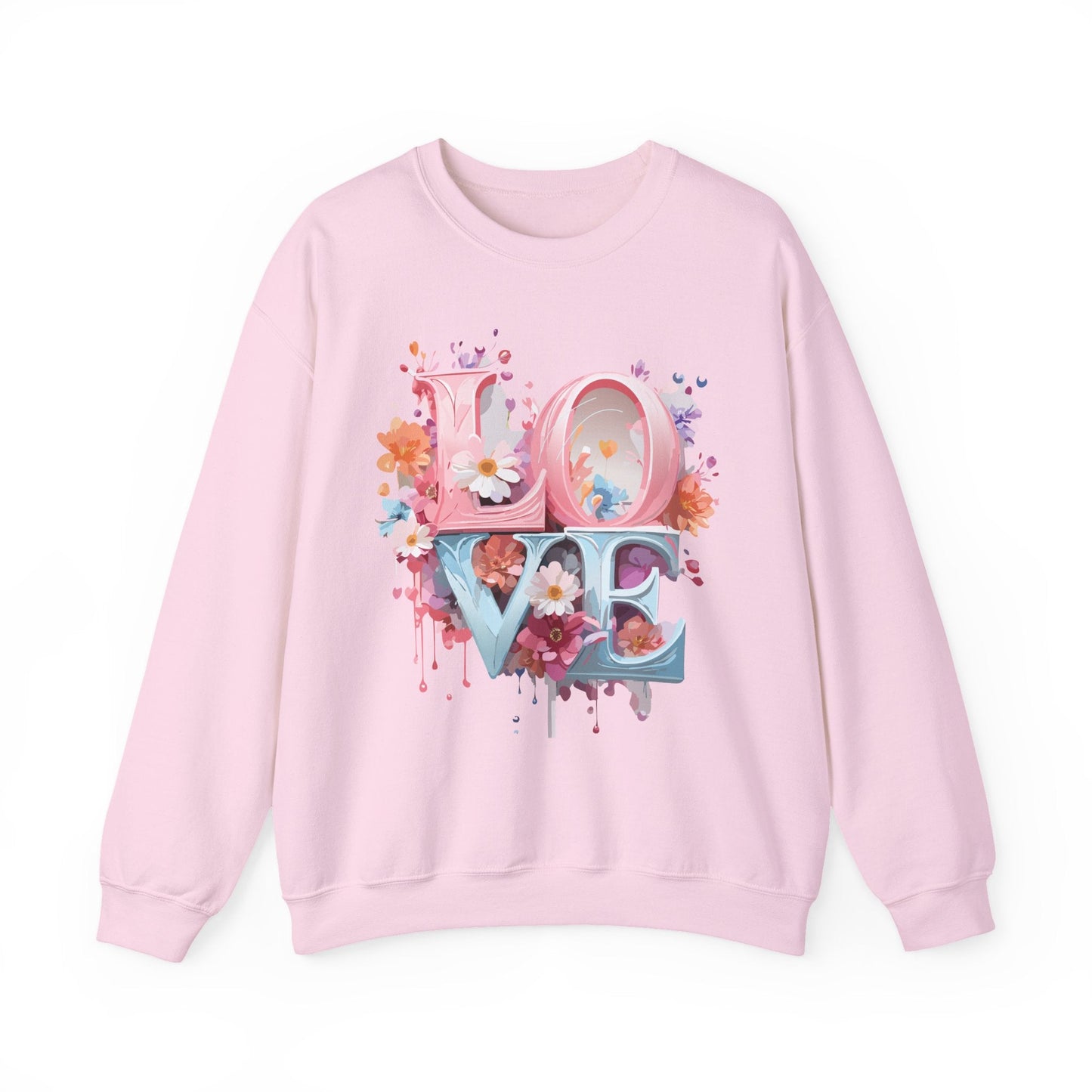 Floral Love Sweatshirt Unisex Love Flower Valentines Day Crewneck Gildan 18000 50 50 Cotton Polyester