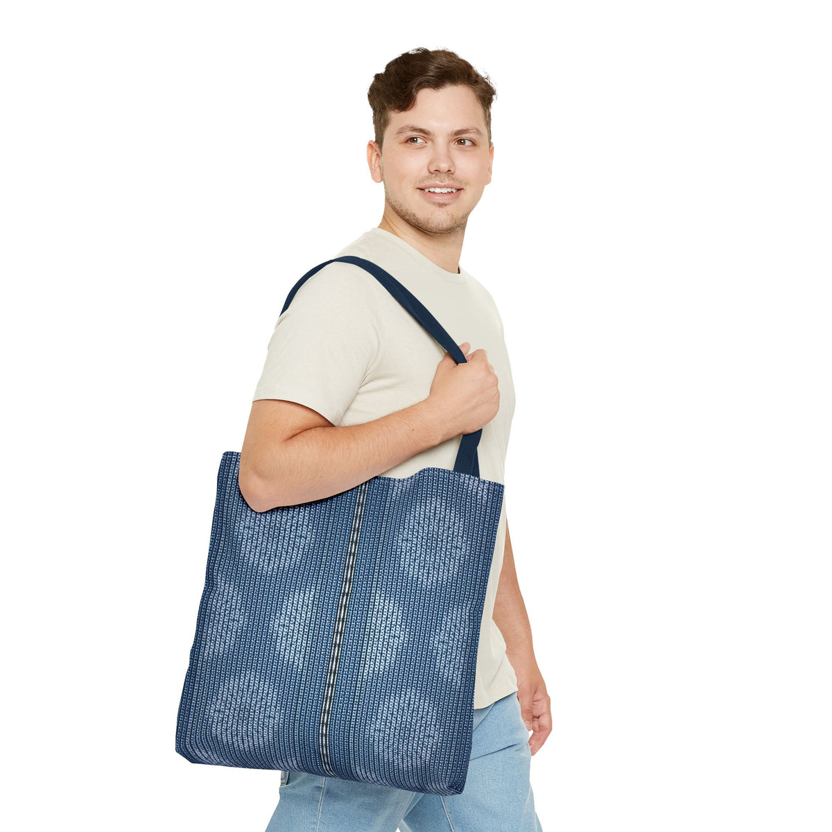 Denim Fabric Imitation Print Unisex Canvas Bag Poly Spun 3 Sizes Tote Bag 109
