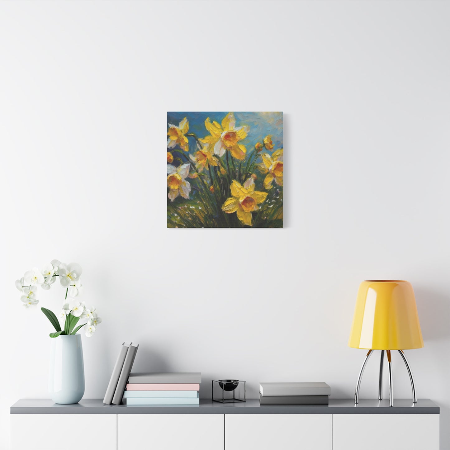Narcissus Print Canvas, Floral Oil Paint Print 20x20, 24x24, 30x30, 32x32, 36x36 Art Design Pine-Wood Inner Frame MC-174