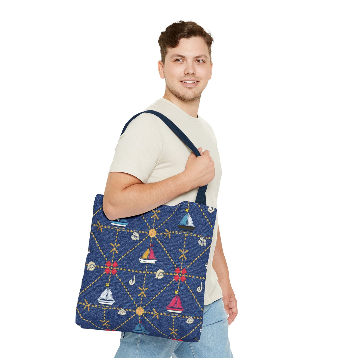 Denim Fabric Imitation Print Unisex Canvas Bag Poly Spun 3 Sizes Tote Bag 182-14