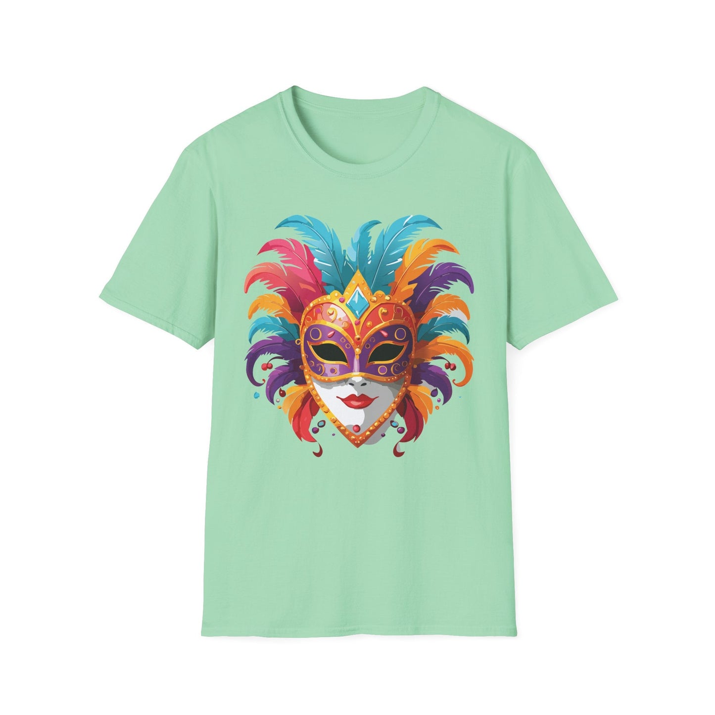Unisex Gildan Softstyle Mask Tee Shirt With Art Design Casual Everyday Wear Masquerade Tee