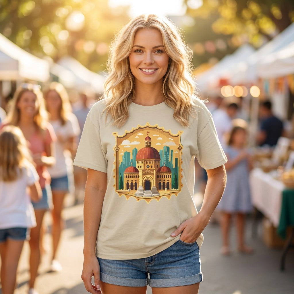 Moroccan Cityscape Tee | Dome & Minaret Illustration Graphic Tee Unisex 100 Cotton Gildan T-Shirt