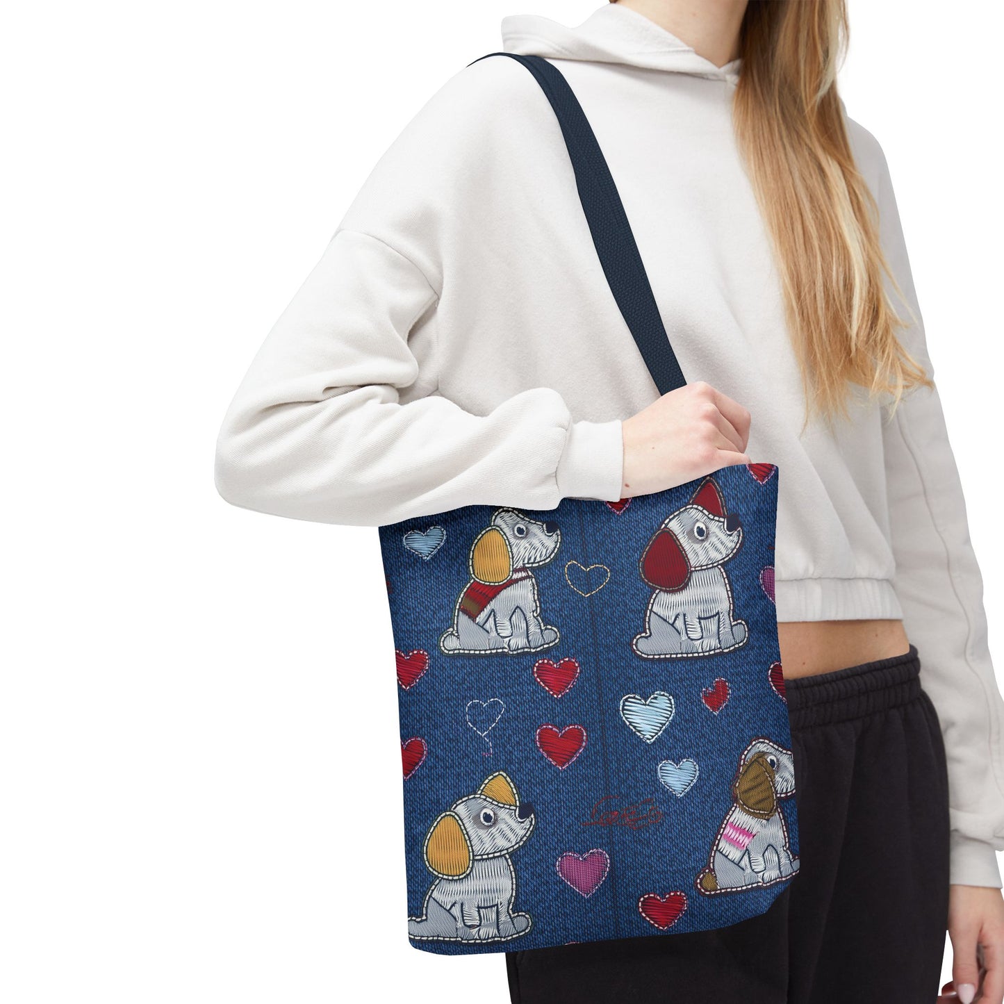 Love Day Graphic Design Denim Fabric Imitation Print Unisex Canvas Bag POLY 3 Sizes Tote Bag 201-15