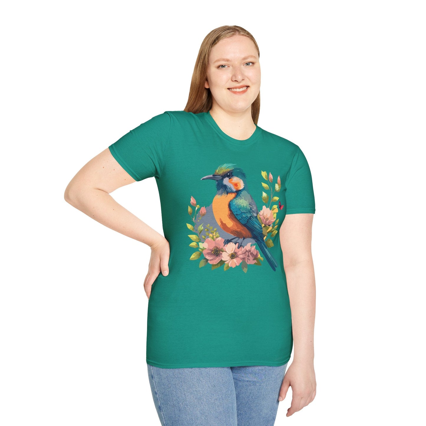 Floral Bird T Shirt Unisex Softstyle Tee 100 Percent Ring Spun Cotton Animal Print