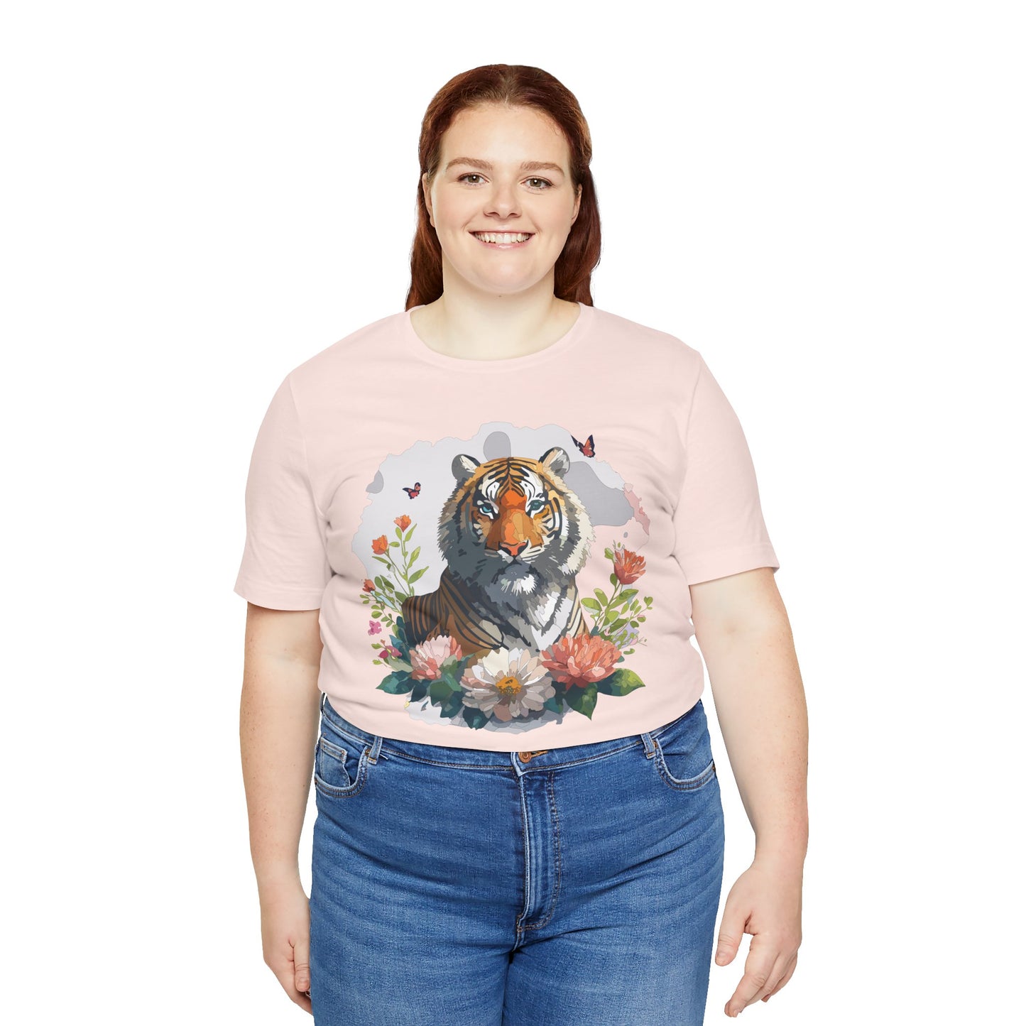 Floral Tiger Graphic Tee, Animal Shirt, Tiger Shirt, Flower Top, T-Shirt with Animal, Art Design