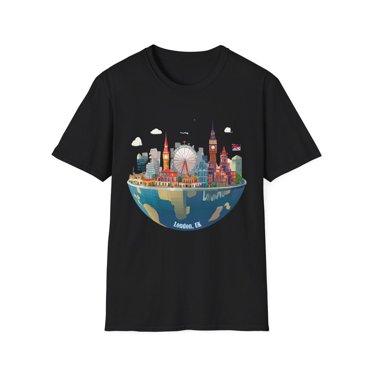 London Skyline Illustration T-Shirt | Big Ben, London Eye, Union Jack