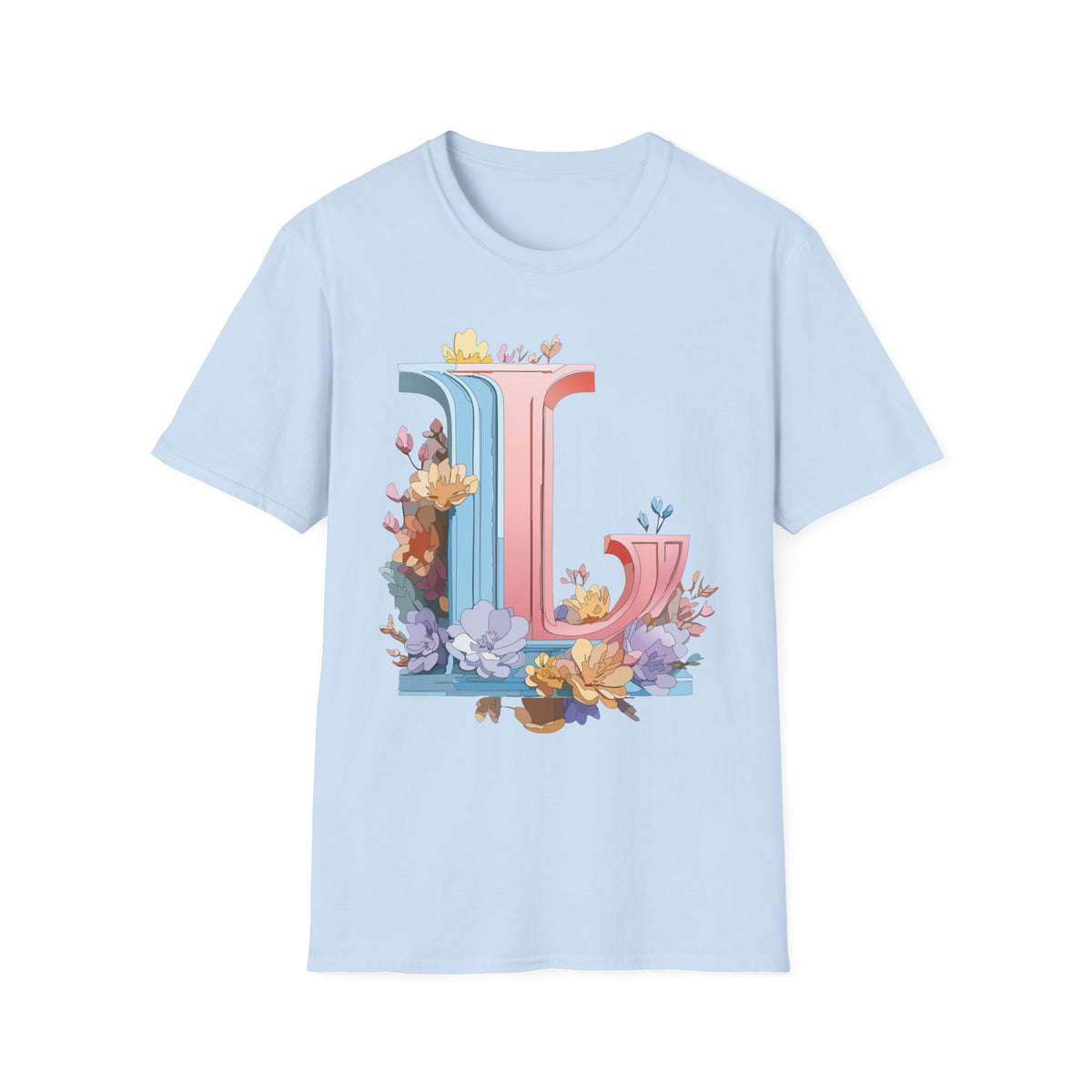 Floral Letter L T-Shirt | Pastel Monogram Tee