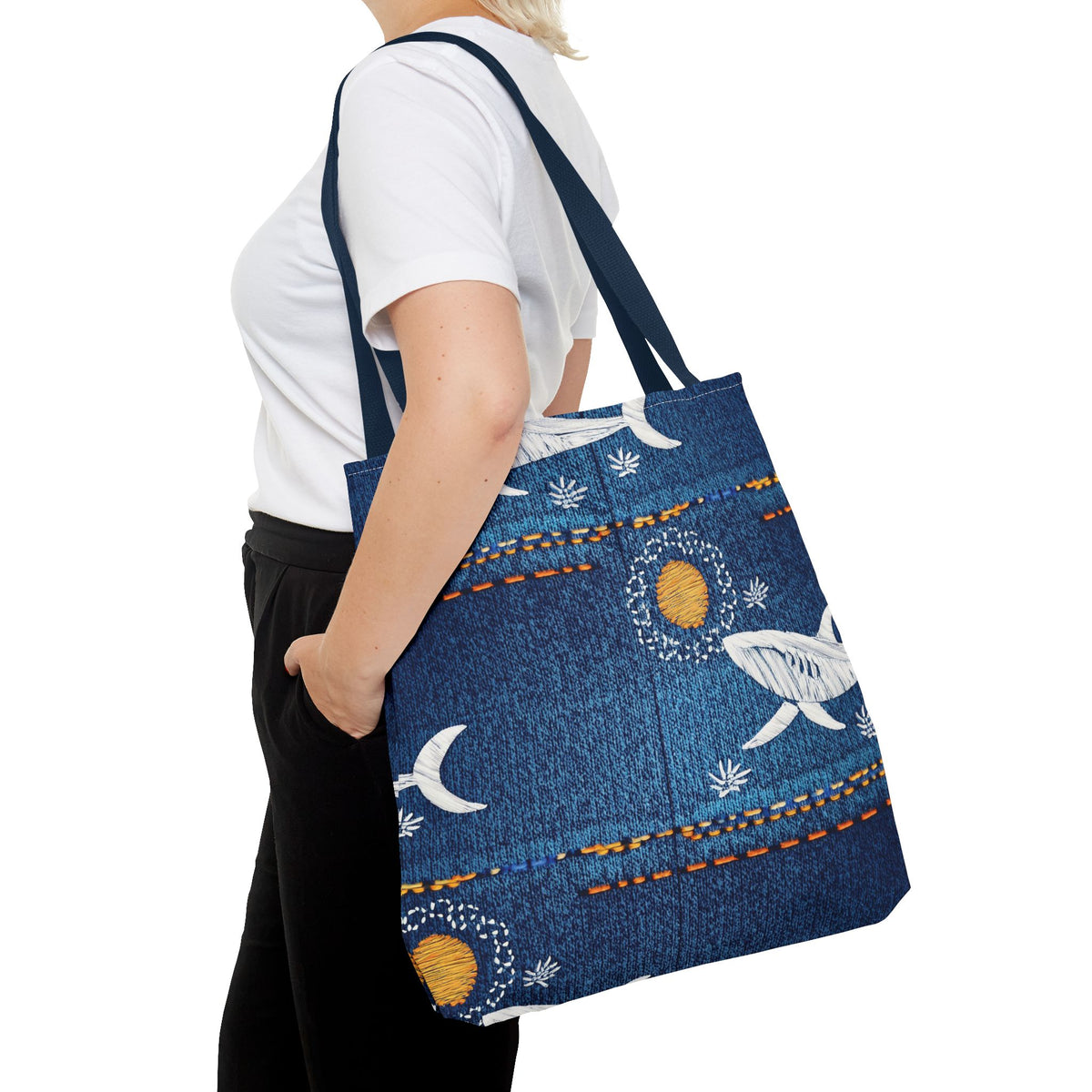 Denim Fabric Imitation Print Unisex Canvas Bag Poly Spun 3 Sizes Tote Bag 182-17