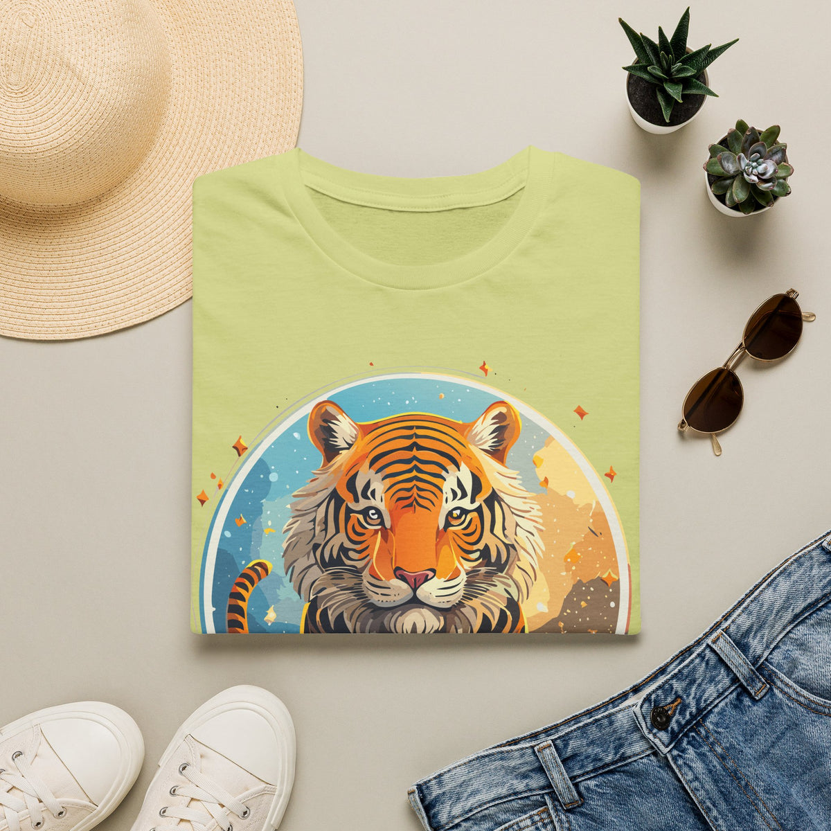 Vintage Tiger Illustration T-Shirt | Retro Sunset Tiger Print