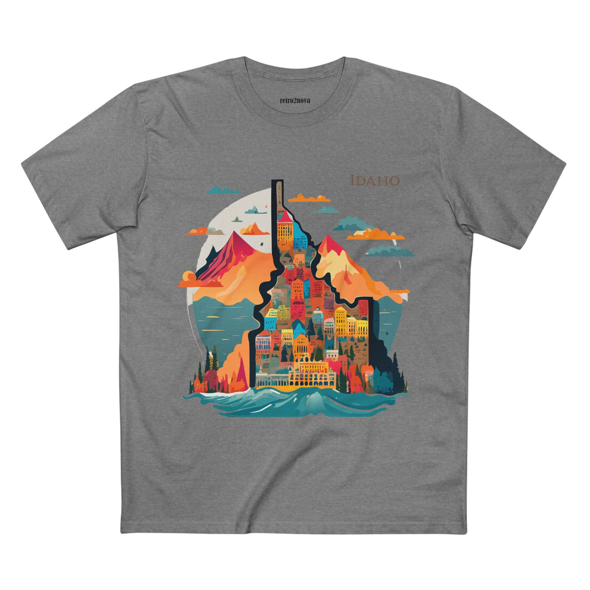Idaho Mountain Cityscape T-Shirt | State Travel Graphic Tee