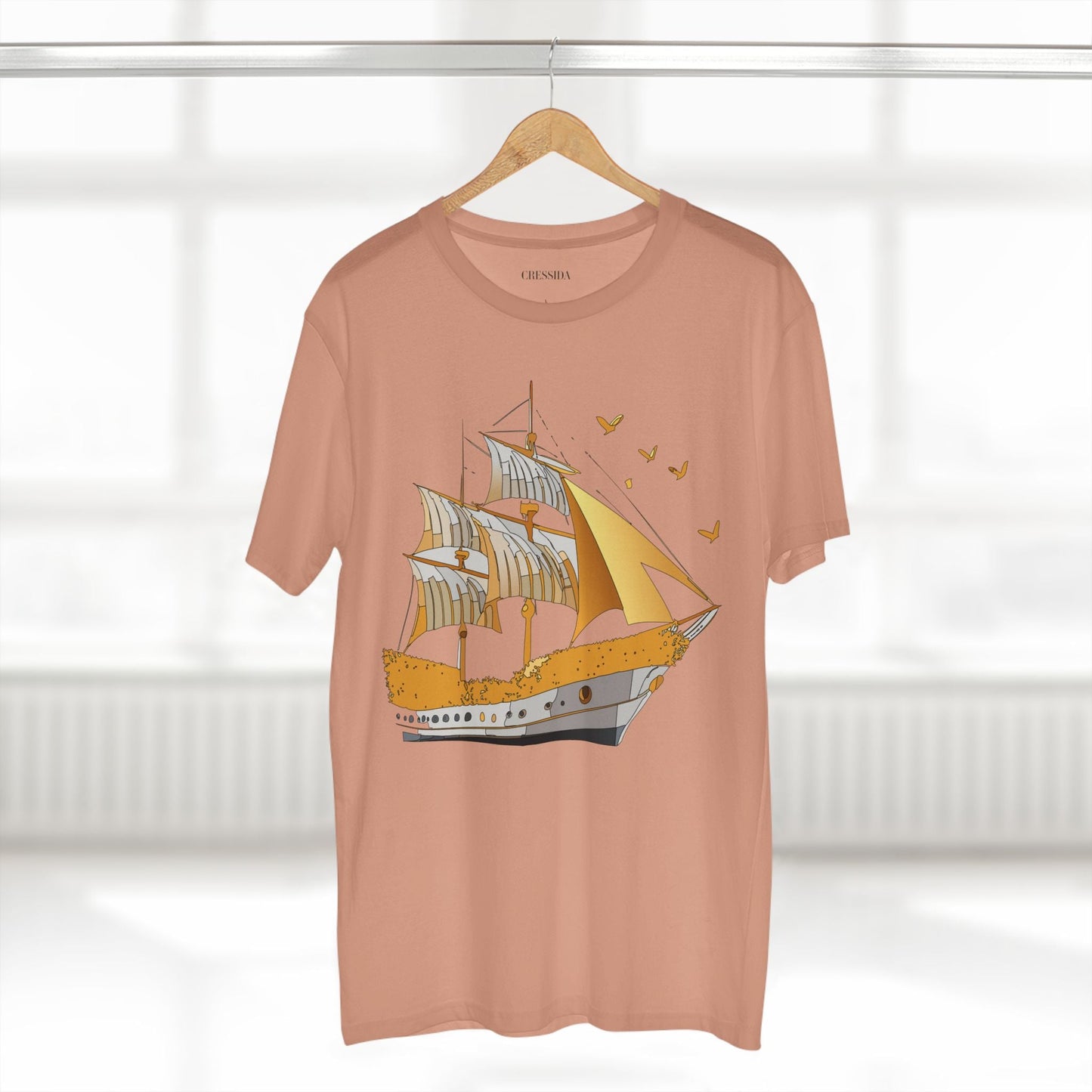 Ship Graphic Unisex 100 Cotton T-Shirt with Gold Frigate Art Design 20